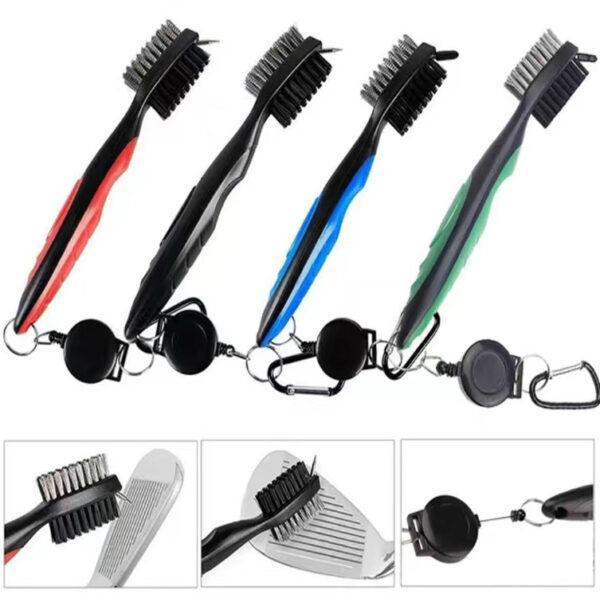 Custom make Golf Club Brush Groove Cleaner with Retractable Zip-line and Aluminum Carabiner Cleaning Tools